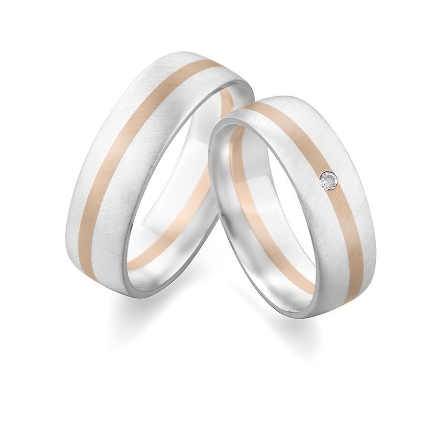 Trauringe / Eheringe 375 Rotgold, Weißgold+Pd 514741-65