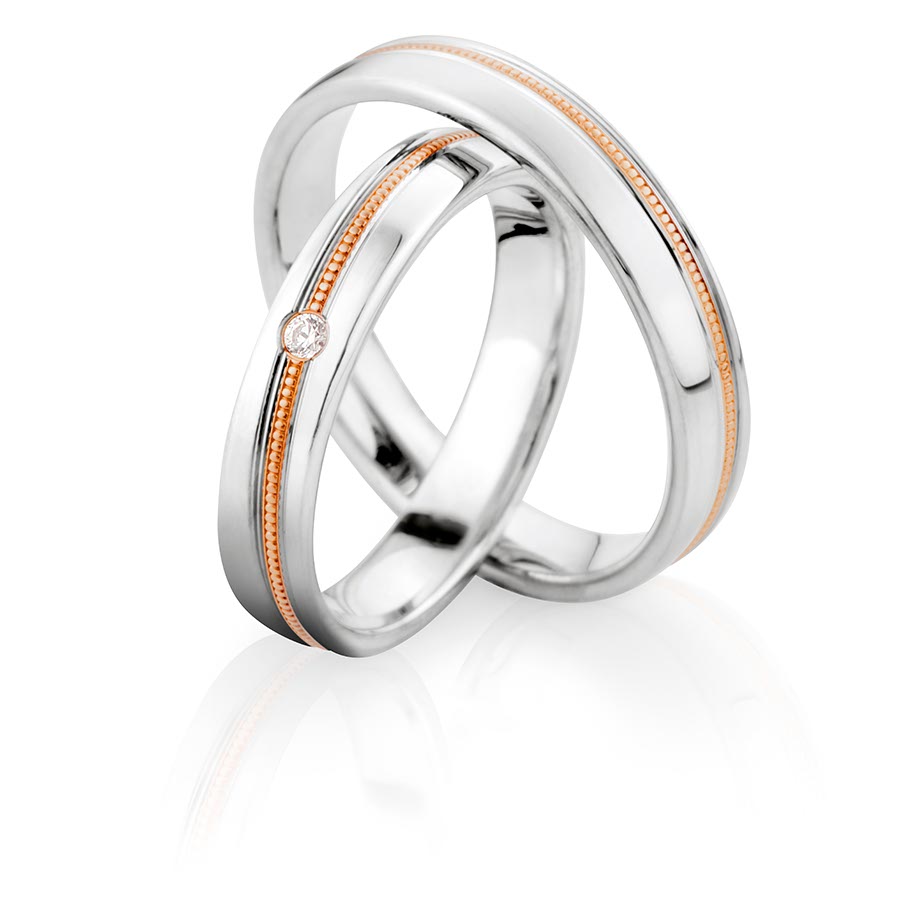 Trauringe / Eheringe 375 Rotgold, Weißgold+Pd 514772-40