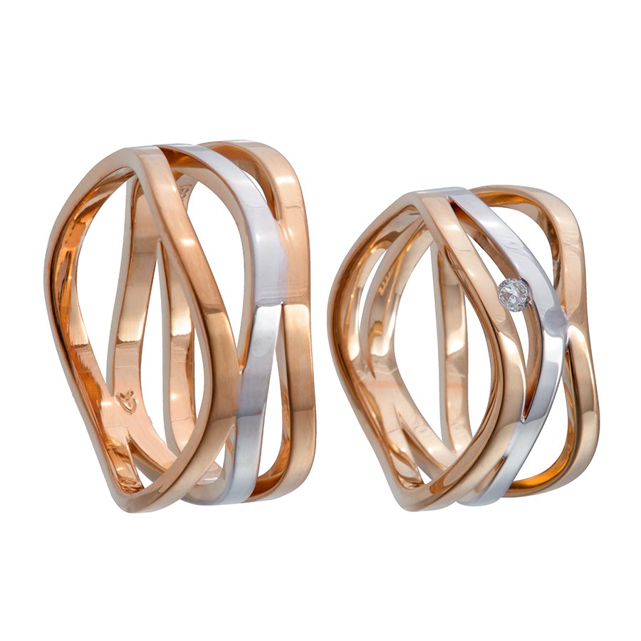 Trauringe / Eheringe 585 Rotgold, Weißgold+Pd 514681-95